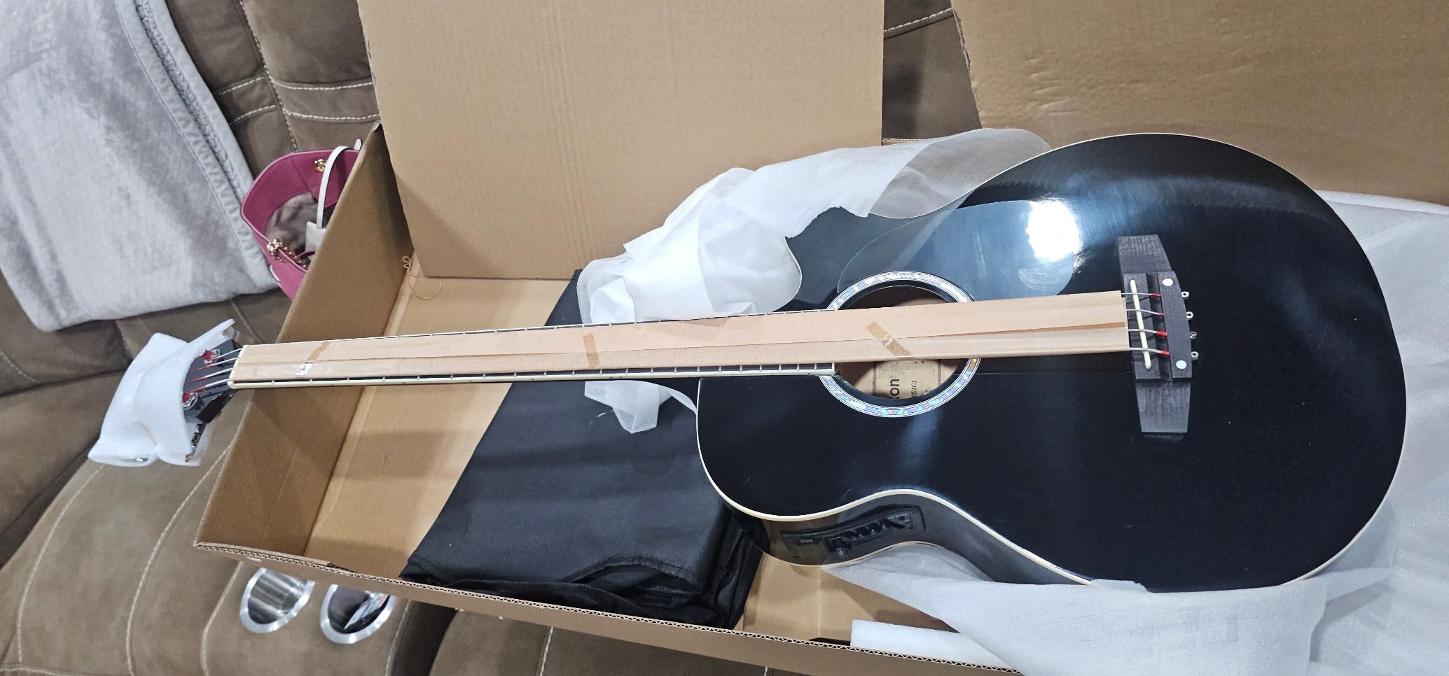 Ktaxon 4 String Acoustic Bass Guitar, Full Size Bass Guitar Kit with Portable Guitar Bag, Premium Cable, Wrench, Strap, Plectrum (Black) - Customer Photo 1