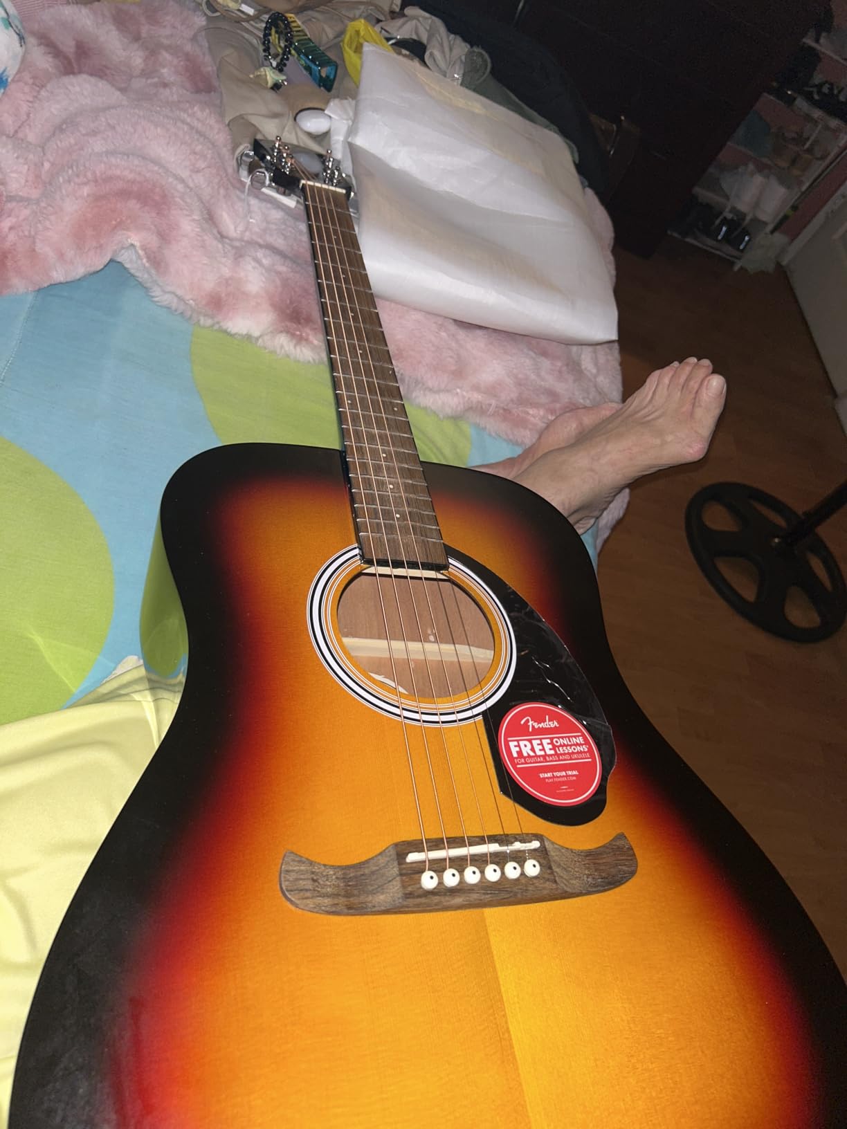 Fender Dreadnought Acoustic Guitar - Natural Bundle with Gig Bag, Tuner, Strings, Picks, Fender Play Online Lessons, and Austin Bazaar Instructional DVD - Customer Photo 1